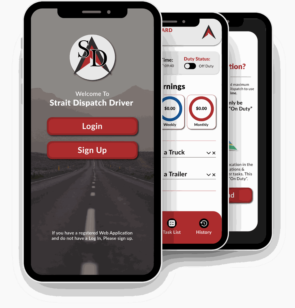 Strait Dispatch Driver app screens